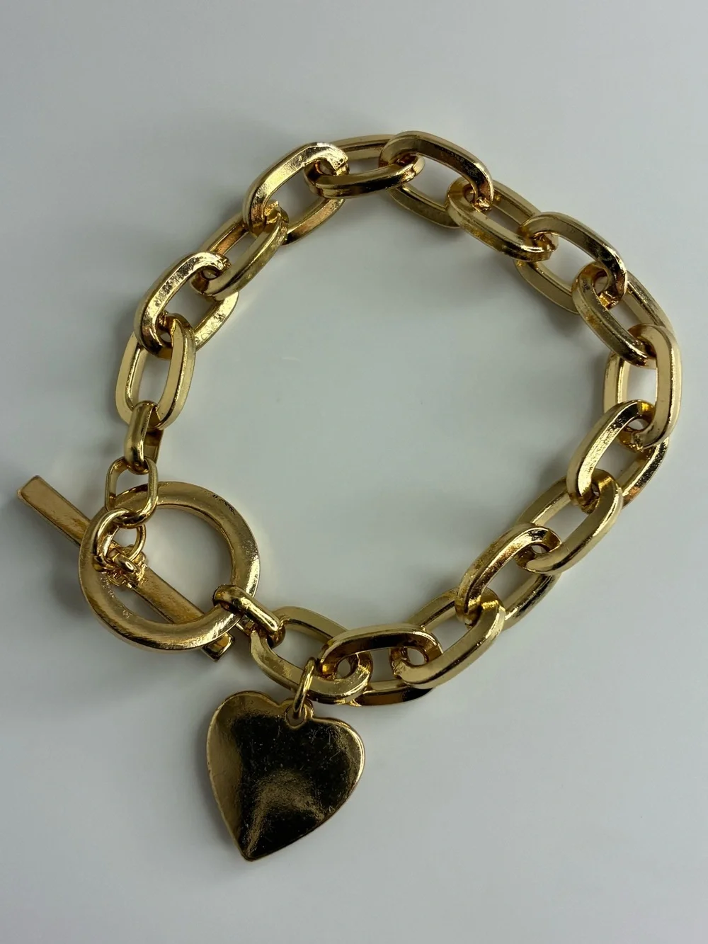 Vintage Gold Crystal Heart Toggle Bracelet